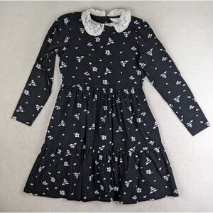 Mast & Harbour Women's Dress Size S Black Floral Print Long Sleeve Lace Collar